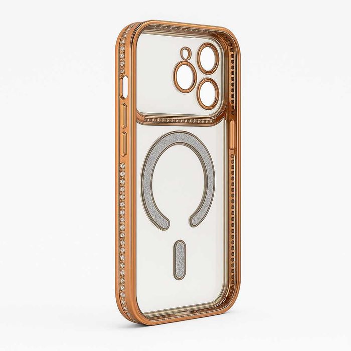 MagSafe калъф за iPhone 17 Pro Max – оранжев с кристали