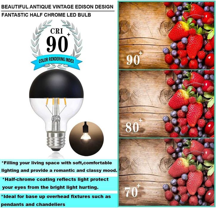 Черни LED крушки Винтидж E27 Цокъл на винт 2700K Топло бяла светлина G80/G25 Кълбовидна Димируема Декоративна Edison LED крушка 6W KOOYWAN