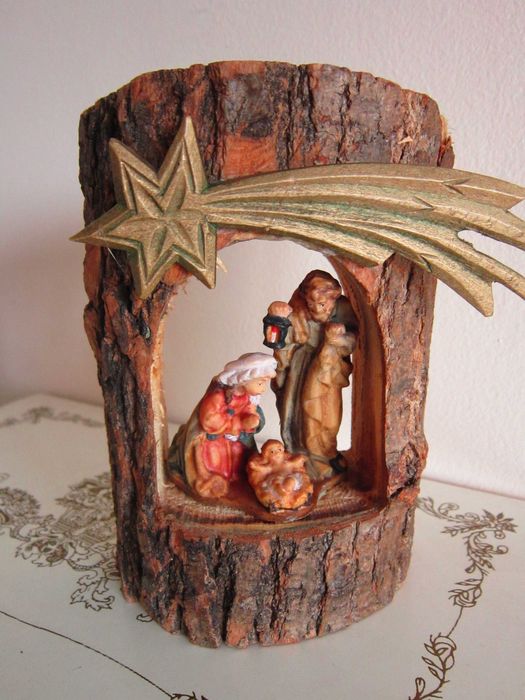 cadou rar Craciun Scena Nasterii Holy Family sculptura mica lemn Italy