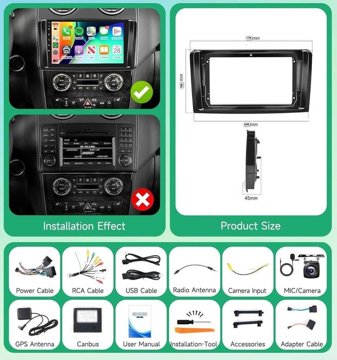 Navigatie Android Stereo Radio Wireless Carplay Android auto 9 Inch GPS WiFi Bluetooth Backup Camera