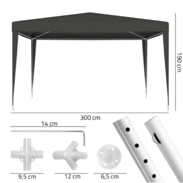 Къмпинг шатра MalTec, 3x3м, сива, стоманена конструкция, водоустойчив