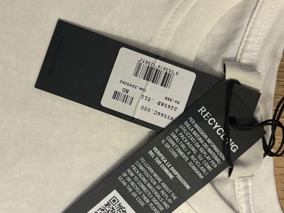 Бяла тениска Replay, С размер,  с етикет