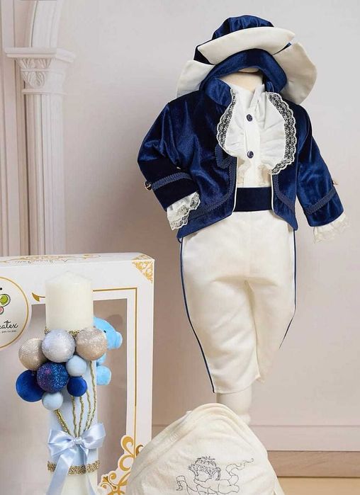 Costum botez baiat 68 3-6 luni incaltaminte cadou