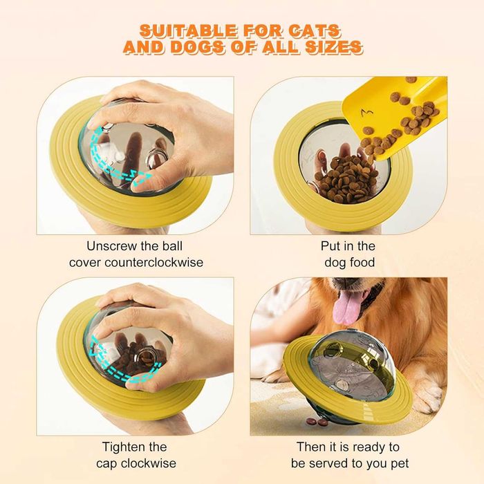 Jucarie interactiva, Lafo, hranire lenta caini si pisici, galben