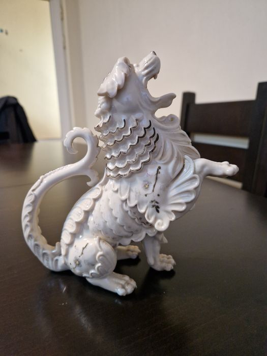 Уникална стара антикварна колекционерска керамична фигура куче лъв Фу