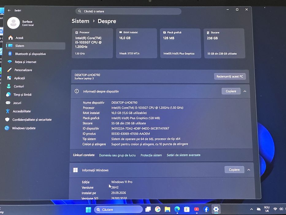 Microsoft Surface Laptop 3 Intel Core i5-1035G7, 13.5", Pixel Sense, Touchscreen QHD 16GB, 256GB SSD,
