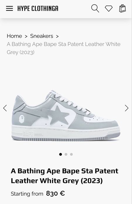 Vand Bape Sta Patent Leather White Grey (2023)