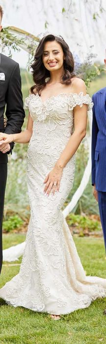 Rochie decoltată de mireasă tip sirenă, model floral 3D (S/M, 36-38)