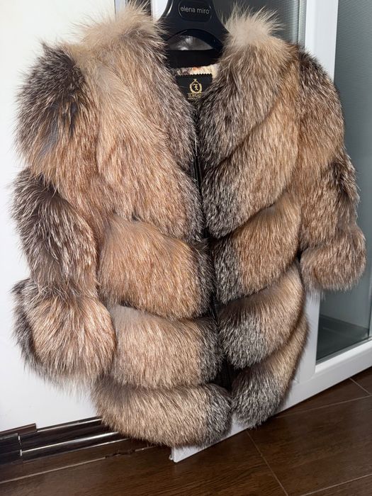 Haină de blană naturală din vulpe canadiană 2 în 1