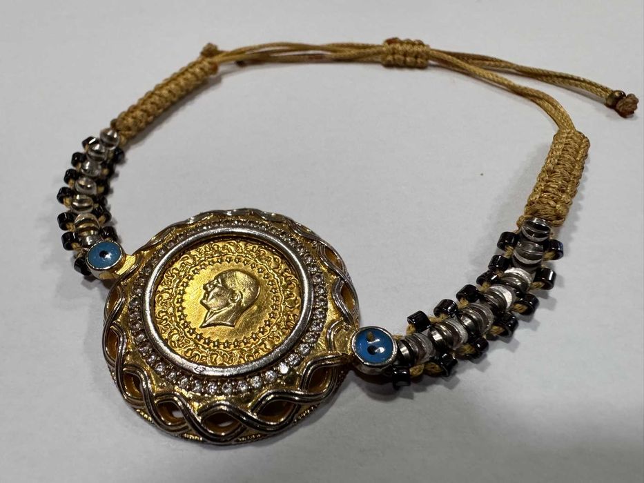 Гривна със златна паричка 14k Кемал Ататюрк