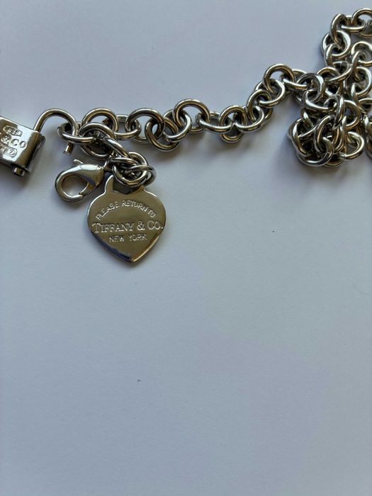 Масивна сребърна верижка - колие  с катинар и сърце Тифани / Tiffany