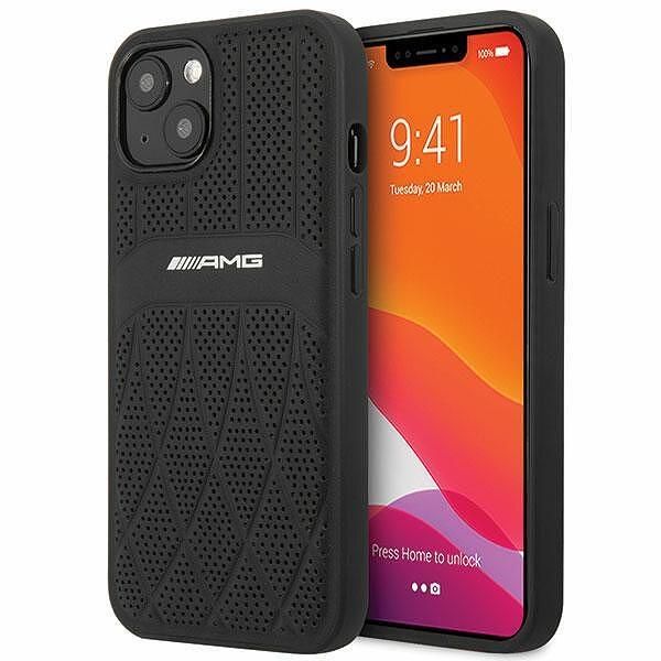 Amg amhcp13mosdbk iphone 13 / 14 / 15 6.1" black hardcase with leather