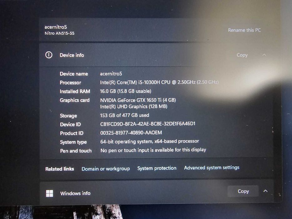Laptop Gaming Acer Nitro AN515-55 i5, GTX 1650 TI