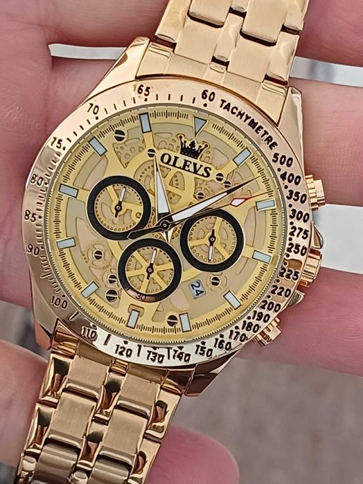 OLEVS Хронограф Многофункция Кварц,Скелет, Hollow Out,HD Светещ,3 АТМ