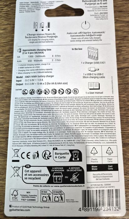 Încărcător acumulatori GP E421 USB (AA / AAA) - Nou, Sigilat