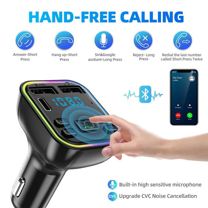12-24v автомобилен bluetooth 5.0 fm трансмитер безжичен хендсфри ...