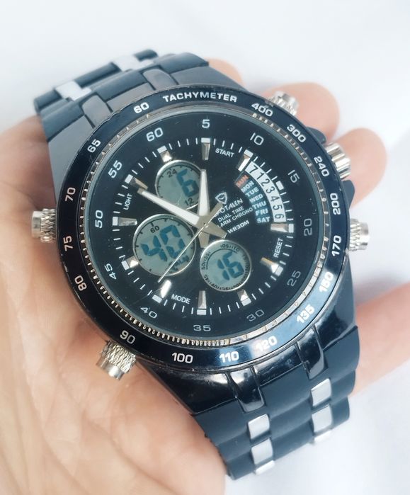 Ceas barbatesc sport afișaj LCD digital/analog, cronometru, tachimetru