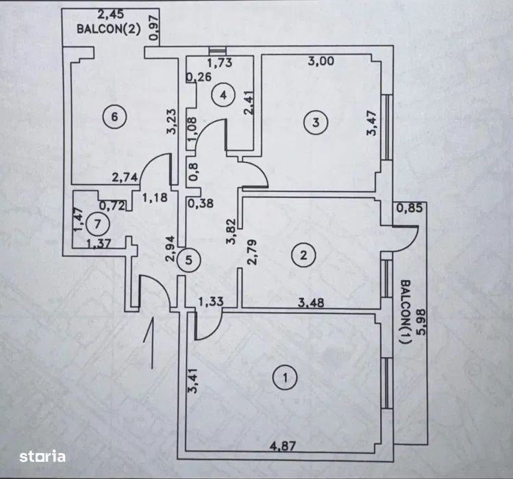 Apartament 3 camere doua balcoane, suprafata 67mp, zona Vidin. Mobilat