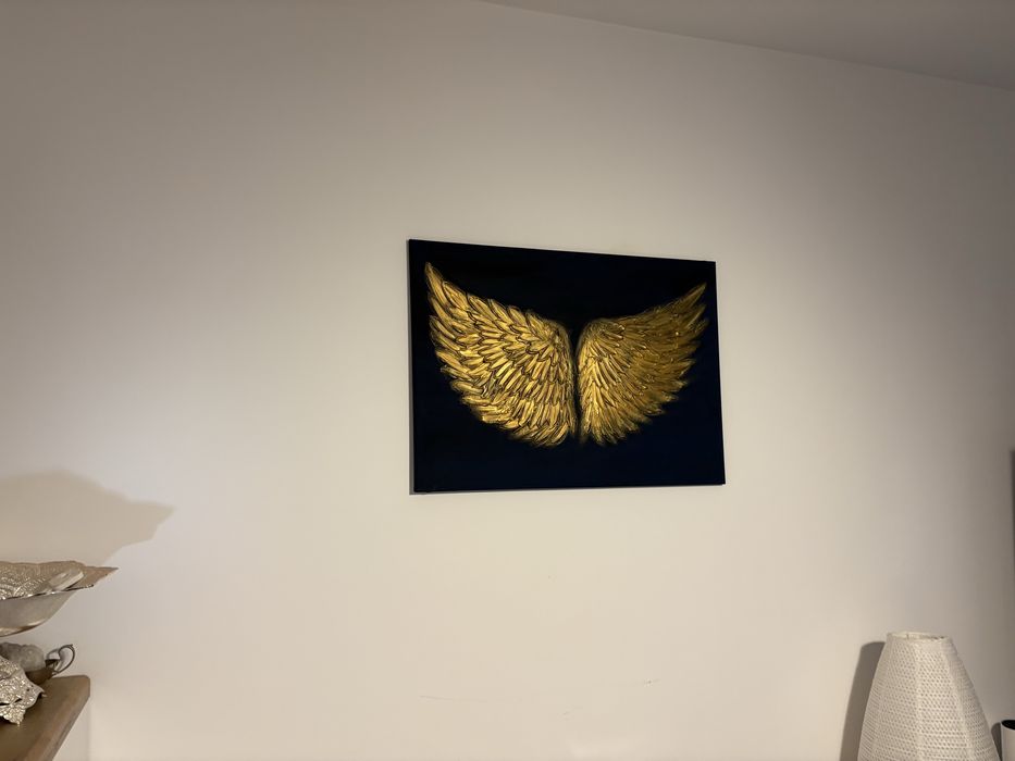 Tablou Original „Aripi Aurii” Pictat Manual Relief 50×70 cm Idee Cadou