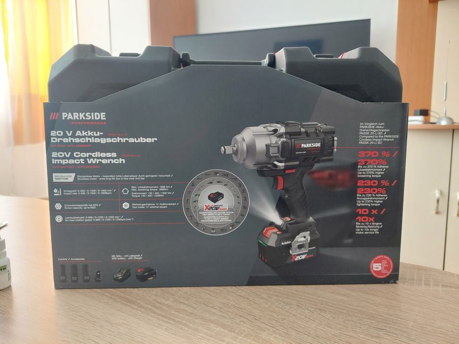 Най-мощният модел! Ударен гайковерт Parkside Performance 20V PASSP 20-Li C4 (Комплект с Батерия и Зарядно)