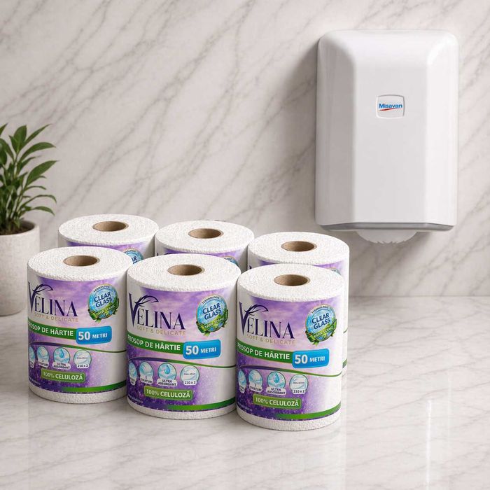 Prosoape Hartie Velina + Dispenser | Bax 6 role | B2B Engros