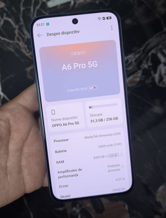 OPPO A6 Pro 5G Stellar Black 256 GB și 8+8 (16) GB RAM