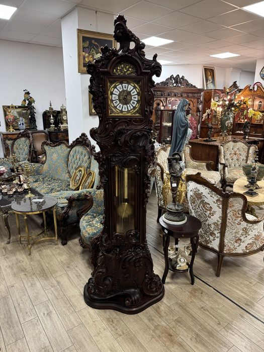 Ceas de podea din lemn masiv - sculptura manuala, mecanism westminster