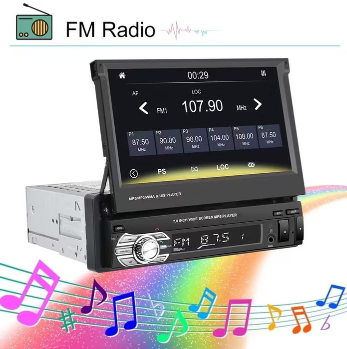 1DIN Мултимедия 7" Mirror Link Прибиращ Тъч Дисплей + CarPlay & Камера