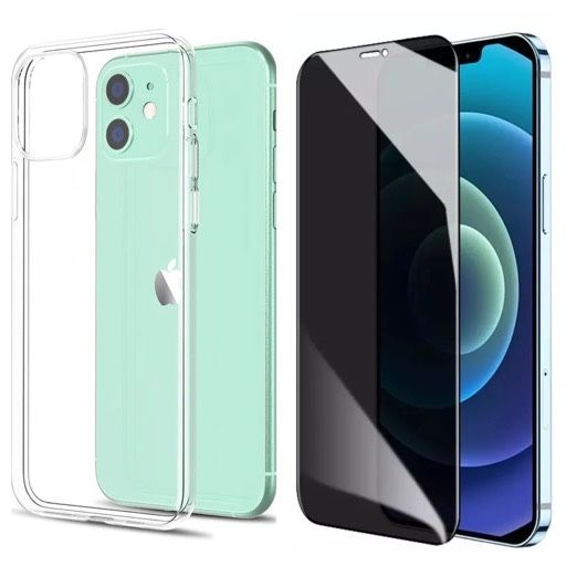 Husa Silicon + Folie Sticla Curbata 6D Privacy Iphone 12/13/14 PRO MAX