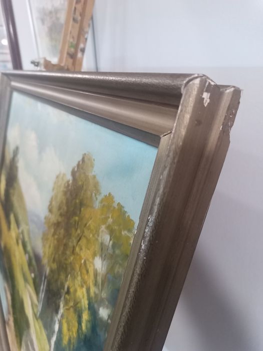 Стара маслена картина "Пейзаж с брези" – 78х59 см | Подписана