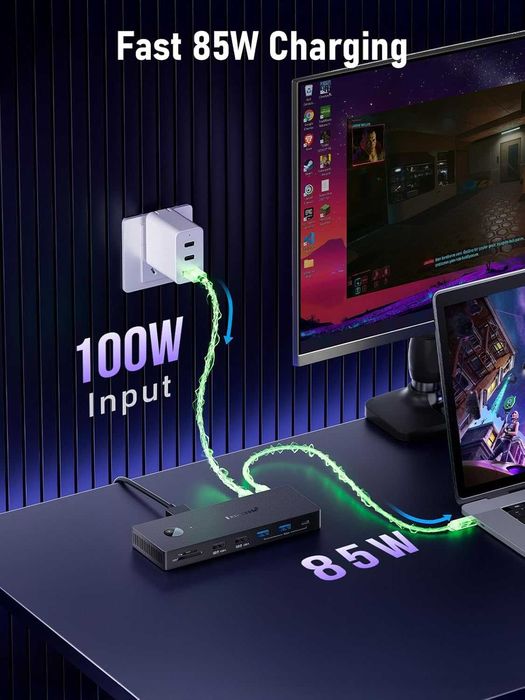USB C докинг станция за три монитора, Lemorele 13 в 1, 2* 4K HDMI, DP