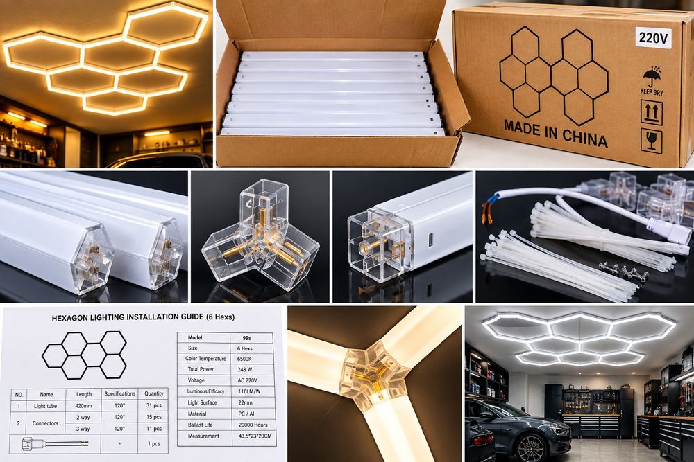 LED осветление HEXAGON 248W – 6 шестоъгълника за гараж, сервиз и работилница