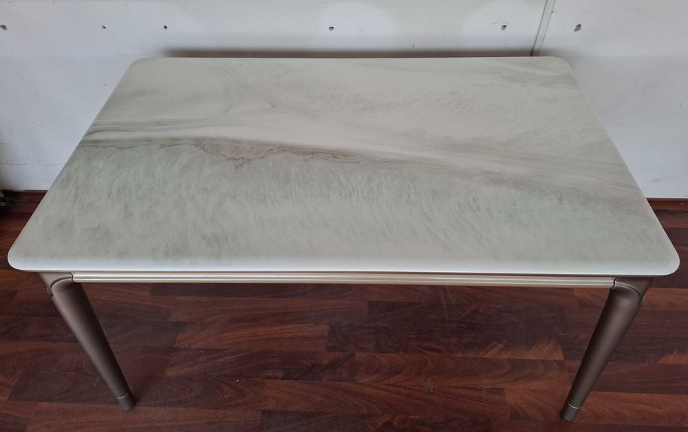 Masa MARMURA Alba insertie gri in valuri 130x80