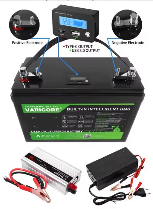 Baterie LiFePo4 100Ah + Inverter 2000W+ Încărcător