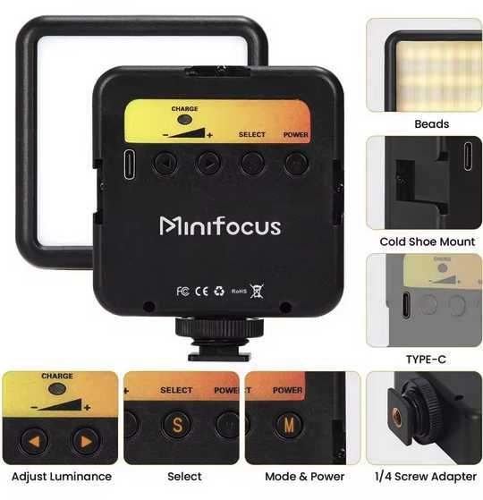 LED подсветка Minifocus за статив на телефон или камера