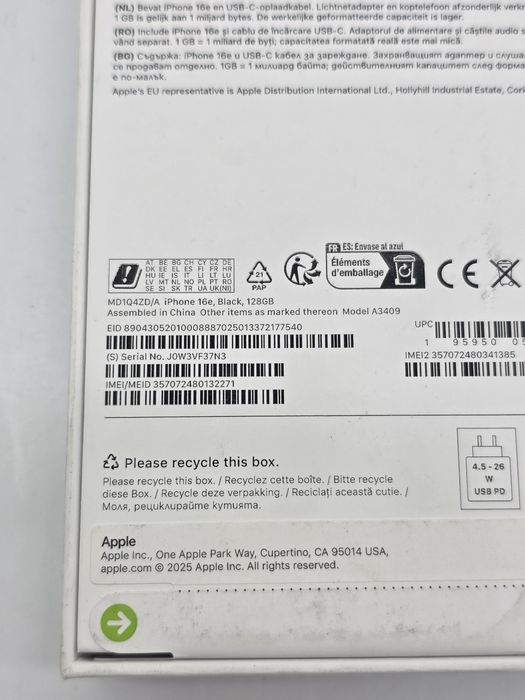 Apple iPhone 16e, 128GB, 5G, Black, SIGILAT, GARANTIE