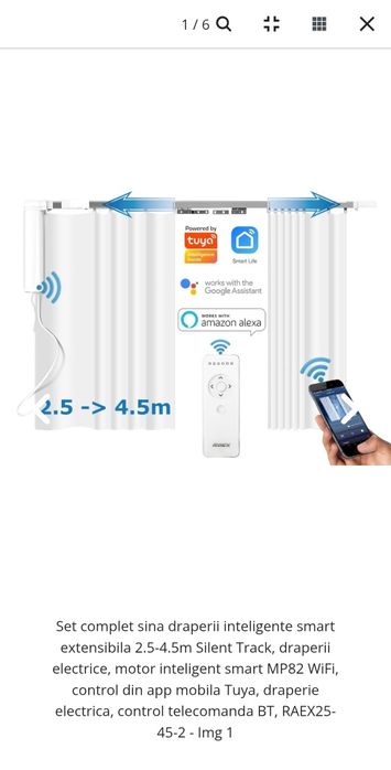Set complet sina draperii inteligente smart extensibila 2.5-4.5m