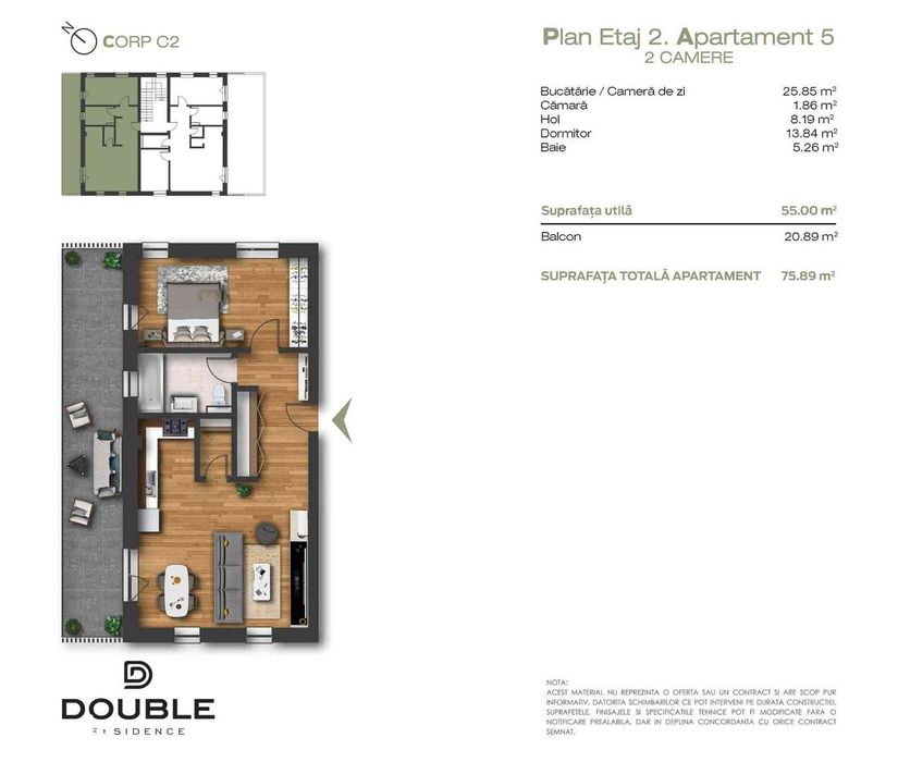 Apartament nou cu terasă și curte