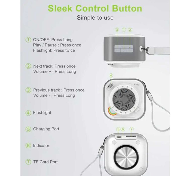 EWA Мини безжичен Bluetooth високоговорител с кабел