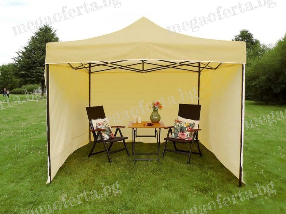 Сгъваема Шатра 3х3 с Три Страници в Кремав Цвят и Усилена Конструкция