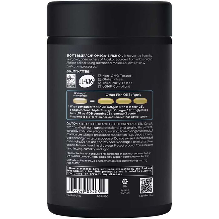 Омега-3 Тройной Силы  Sports Research Triple Strength Omega-3 Fish Oil