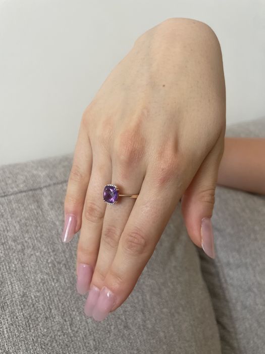 Inel Aur 14K cu Diamante și Ametist Natural (B&B Collection) – Ca Nou / Cadou Ideal