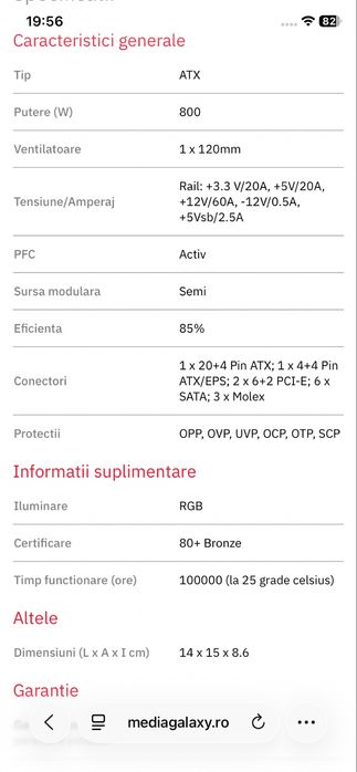 Sursa PC GAMEMAX VP-800 RGB, 800W, 120mm, 80 Plus Bronze, Semi Modular