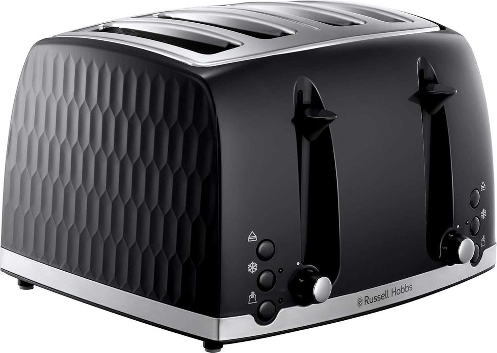 Тостер Russell Hobbs Honeycomb за 4 филии, 6 нива на препичане, функция за замразяване/отказ/претопляне, подвижна тава за трохи, 1500W, UK ЩЕПСЕЛ