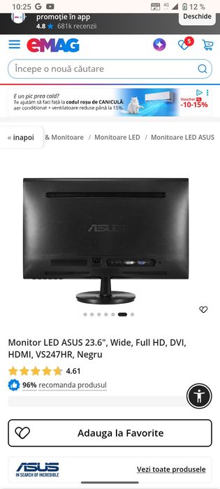Monitor LED ASUS 23.6", Wide, Full HD, DVI, HDMI, VS247HR, Negru