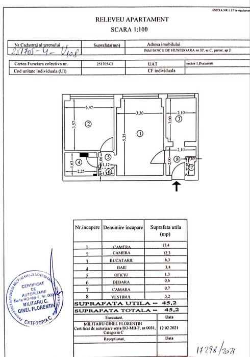 Vand Apartament 2cam / 45mp / Perla , Iancu de hunedoara