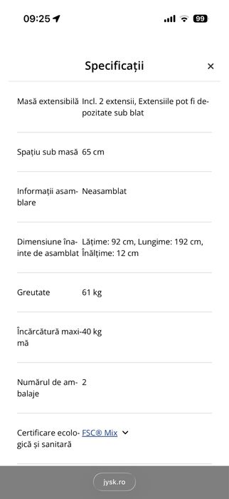 Masa extensibila Jysk