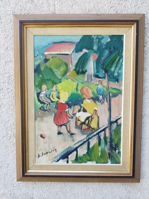 Винтидж скандинавска авторска картина, масло върху платно