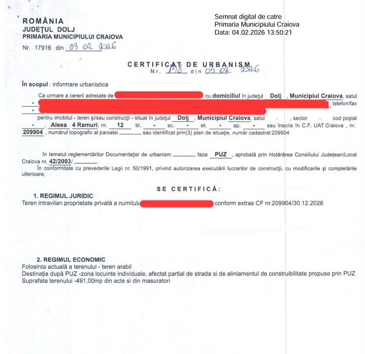 Vând teren intravilan - Bariera vâlcii Aleea 4 Ramuri