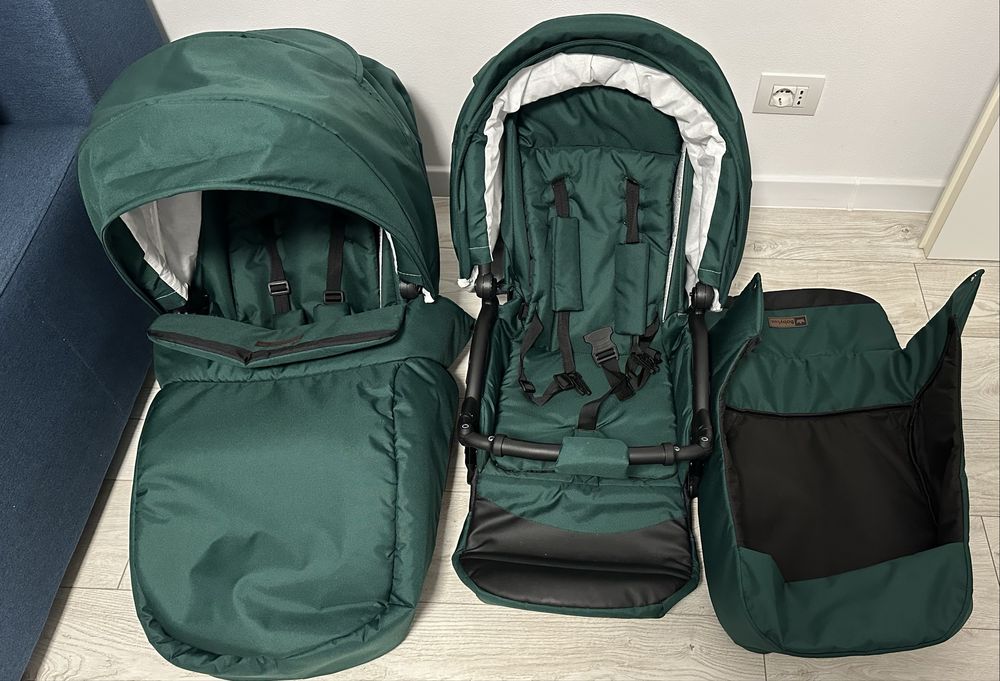 Carucior pentru gemeni BabyLux DUO, 3in1, Bottle Green